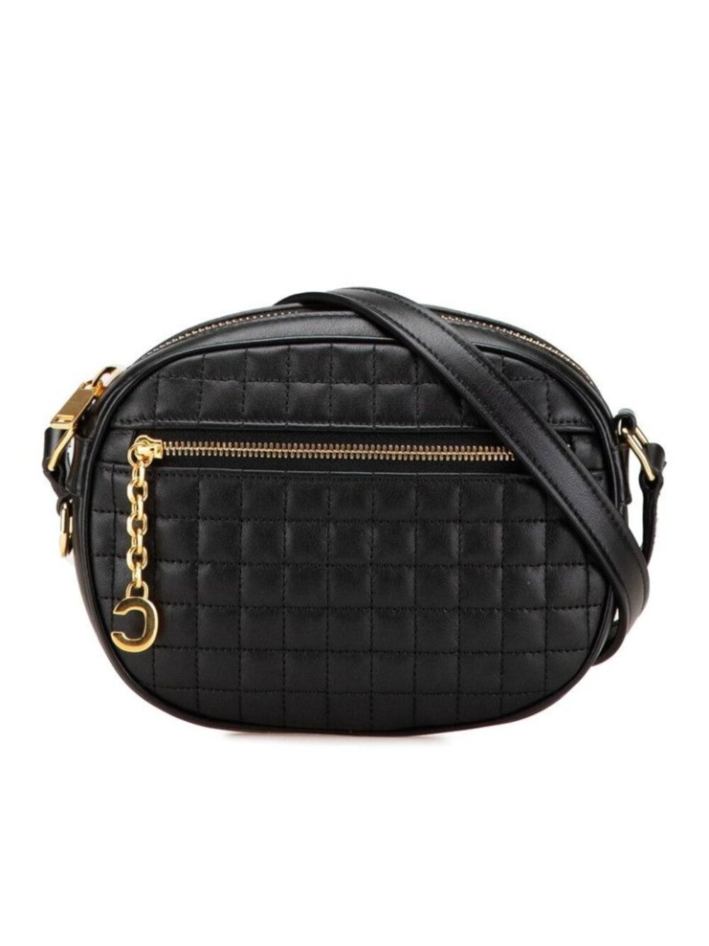 Celine CC Charm Small Crossbody Shoulder Bag Black Leather